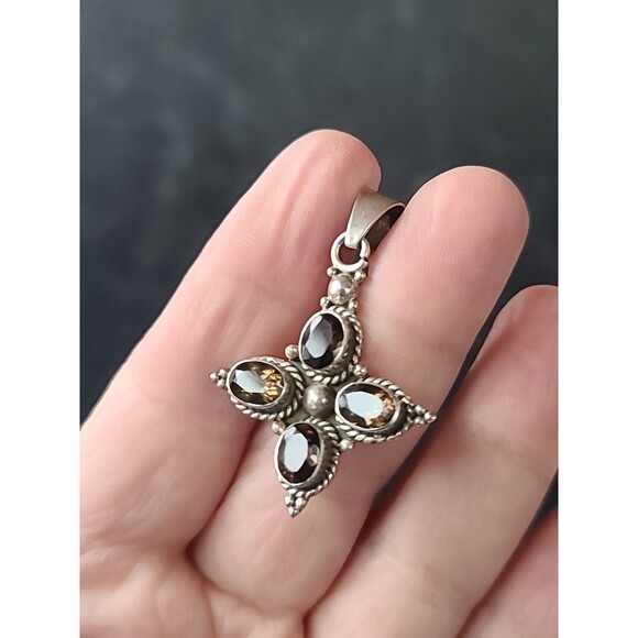 925 Sterling Silver Smoky Quartz Pendant Vintage - Picture 1 of 10